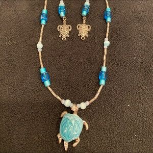 Custom Made Sea Turtle Necklace and Matching Earrings.